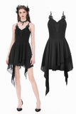 Goth V-Neck Lace Embroidery Asymmetric Flowy Chiffon Dress DW1180