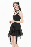 Goth V-Neck Lace Embroidery Asymmetric Flowy Chiffon Dress DW1180