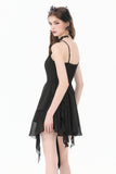 Goth V-Neck Lace Embroidery Asymmetric Flowy Chiffon Dress DW1180