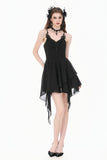 Goth V-Neck Lace Embroidery Asymmetric Flowy Chiffon Dress DW1180
