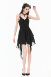 Goth V-Neck Lace Embroidery Asymmetric Flowy Chiffon Dress DW1180
