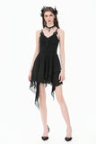 Goth V-Neck Lace Embroidery Asymmetric Flowy Chiffon Dress DW1180