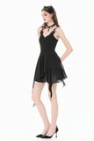 Goth V-Neck Lace Embroidery Asymmetric Flowy Chiffon Dress DW1180