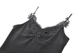 Goth V-Neck Lace Embroidery Asymmetric Flowy Chiffon Dress DW1180