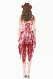 Bloody Romance - Gothic Asymmetric Tiered Dress in Red-White Tie-Dye Chiffon DW1182