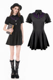 Dark Academic Purple Mesh Lace Patchwork Collar Puff Sleeve Dress DW1184