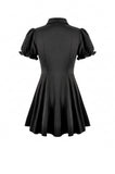 Dark Academic Purple Mesh Lace Patchwork Collar Puff Sleeve Dress DW1184