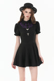Dark Academic Purple Mesh Lace Patchwork Collar Puff Sleeve Dress DW1184