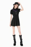 Dark Academic Purple Mesh Lace Patchwork Collar Puff Sleeve Dress DW1184