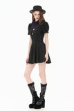 Dark Academic Purple Mesh Lace Patchwork Collar Puff Sleeve Dress DW1184