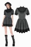 Dark Lolita Gingham Patchwork Lace Ruffle Puff Sleeve A-Line Dress DW1185