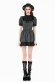 Dark Lolita Gingham Patchwork Lace Ruffle Puff Sleeve A-Line Dress DW1185
