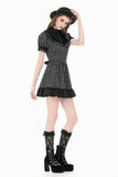 Dark Lolita Gingham Patchwork Lace Ruffle Puff Sleeve A-Line Dress DW1185