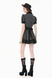 Dark Lolita Gingham Patchwork Lace Ruffle Puff Sleeve A-Line Dress DW1185