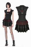 Gothic Punk Mini Dress with Ruffled Collar and Tiered Cake Skirt DW1186