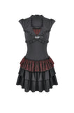 Gothic Punk Mini Dress with Ruffled Collar and Tiered Cake Skirt DW1186