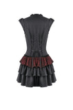 Gothic Punk Mini Dress with Ruffled Collar and Tiered Cake Skirt DW1186
