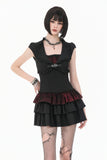 Gothic Punk Mini Dress with Ruffled Collar and Tiered Cake Skirt DW1186