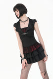 Gothic Punk Mini Dress with Ruffled Collar and Tiered Cake Skirt DW1186