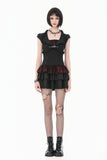 Gothic Punk Mini Dress with Ruffled Collar and Tiered Cake Skirt DW1186