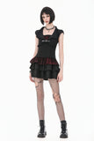 Gothic Punk Mini Dress with Ruffled Collar and Tiered Cake Skirt DW1186