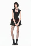 Gothic Punk Mini Dress with Ruffled Collar and Tiered Cake Skirt DW1186