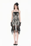 Gothic Two-Tone Lace Patchwork Dress with Floral Embroidery and Asymmetric Hem DW1190