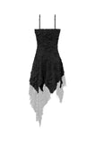 Post-Apocalyptic Black Dress with Shredded Texture and Metallic Buckle Harness DW1191