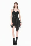 Post-Apocalyptic Black Dress with Shredded Texture and Metallic Buckle Harness DW1191