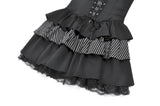 Midnight Stripe - Gothic Punk Tiered Dress with Contrast Stripes and Ruffled Hem DW1193