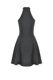 Dark Punk Halter Dress with Metallic Buckles and Front Zipper Detail DW1194