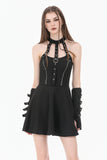 Dark Punk Halter Dress with Metallic Buckles and Front Zipper Detail DW1194