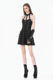 Dark Punk Halter Dress with Metallic Buckles and Front Zipper Detail DW1194