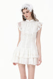 White Lolita Dress with Pinstripe Smocking and Tiered Ruffle Skirt DW1195