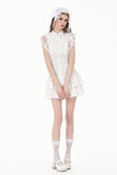 White Lolita Dress with Pinstripe Smocking and Tiered Ruffle Skirt DW1195