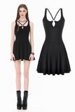 Dark Punk Style Black Mini Dress with Cut-out Cross Straps  DW1197