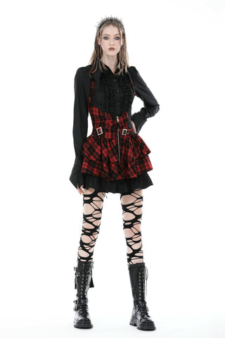 Punk rock red check frilly dress DW838 Gothlolibeauty Punk rock red check frilly dress DW838 Gothlolibeauty