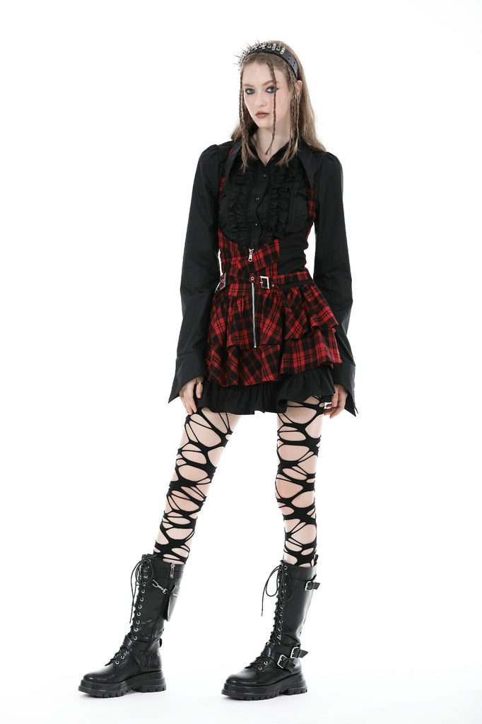 Punk rock red check frilly dress DW838 Gothlolibeauty Punk rock red check frilly dress DW838 Gothlolibeauty