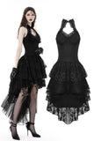 Gothic sexy claw chest high low lace halter dress DW852