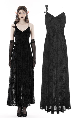 Gothic rose flocking maxi strap dress  DW867