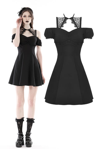 Black sexy lace up collar strap dress DW868