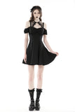 Black sexy lace up collar strap dress DW868