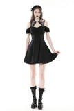 Black sexy lace up collar strap dress DW868