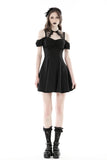 Black sexy lace up collar strap dress DW868