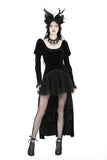 Gothic velvet ruffle lace hem high low dress DW877