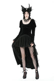 Gothic velvet ruffle lace hem high low dress DW877