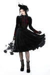 Gothic vampire black spelling out scarlet red velvet dress DW913