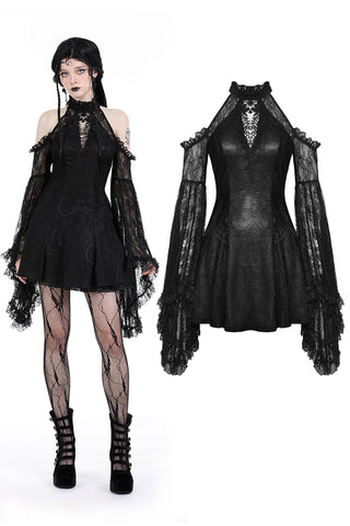 Gothic lost girl sexy shoulder bell lace sleeves dress DW929