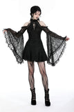 Gothic lost girl sexy shoulder bell lace sleeves dress DW929