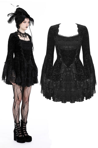 Gothic luxe lace-trim pattern velvet dress DW930